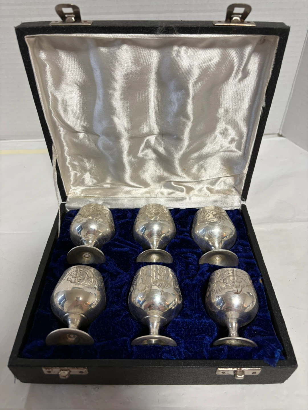 Set of 6 Silver Etched Goblets