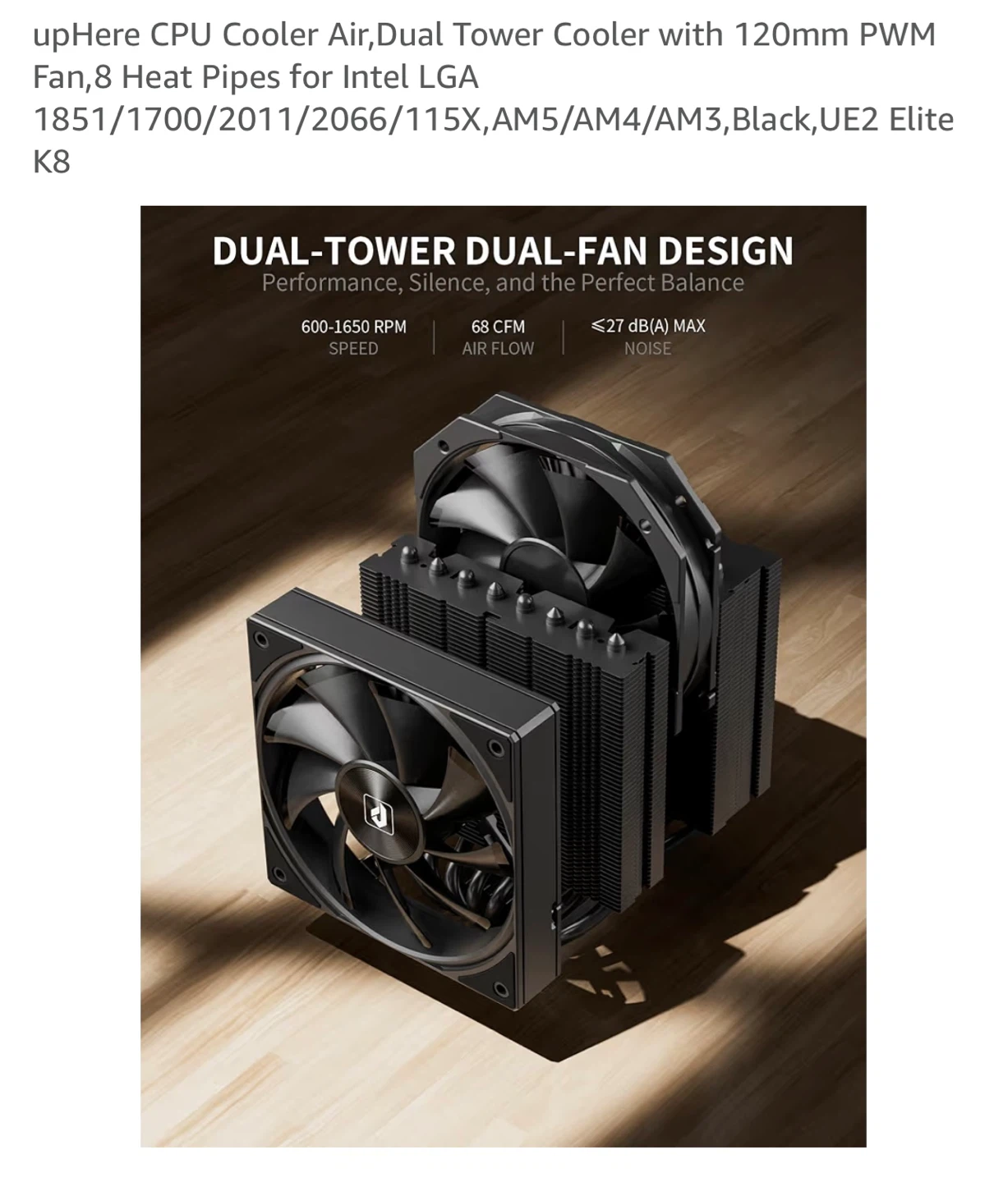 upHere Dual Tower CPU Cooler - Black - photo 3