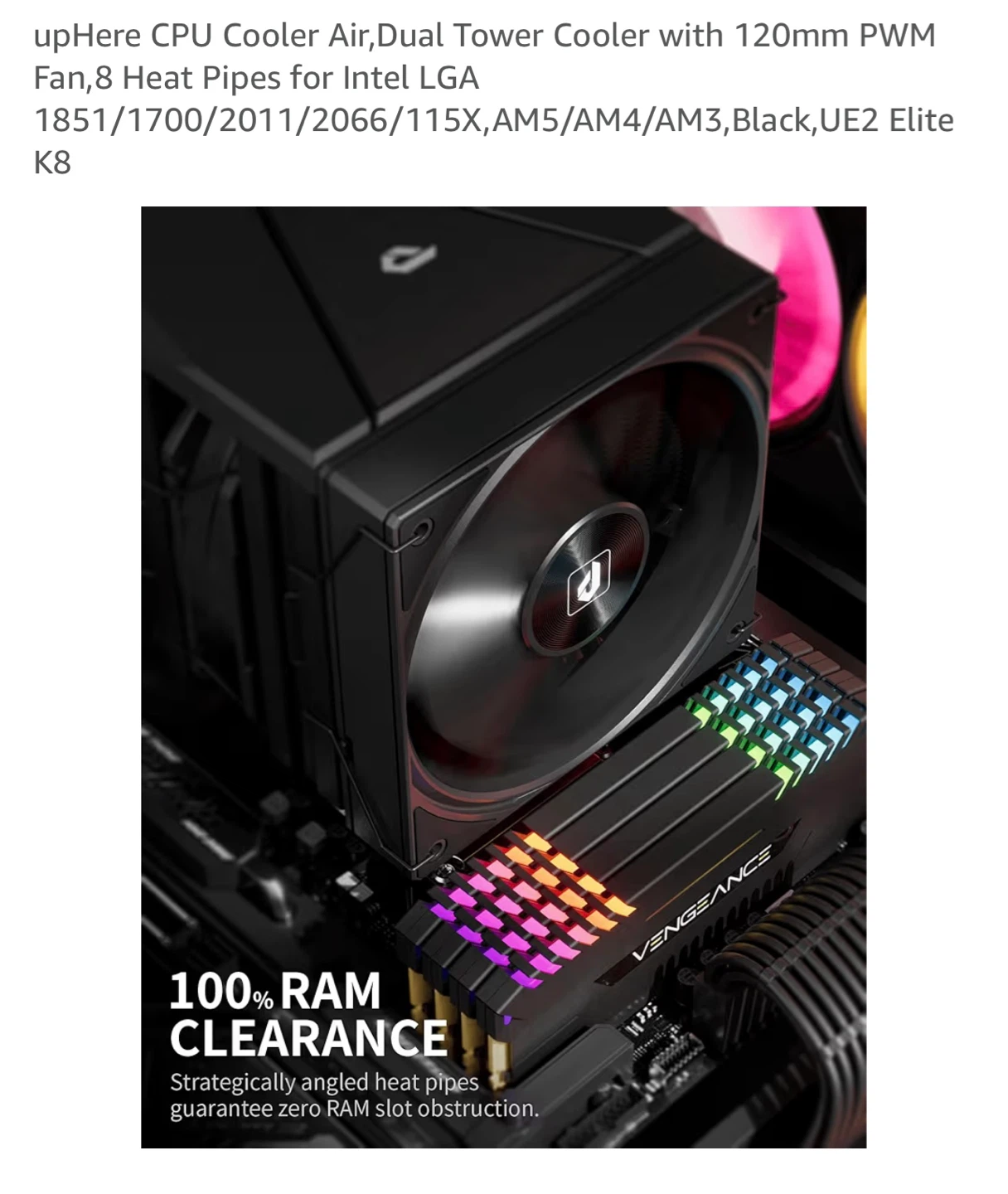 upHere Dual Tower CPU Cooler - Black - photo 4