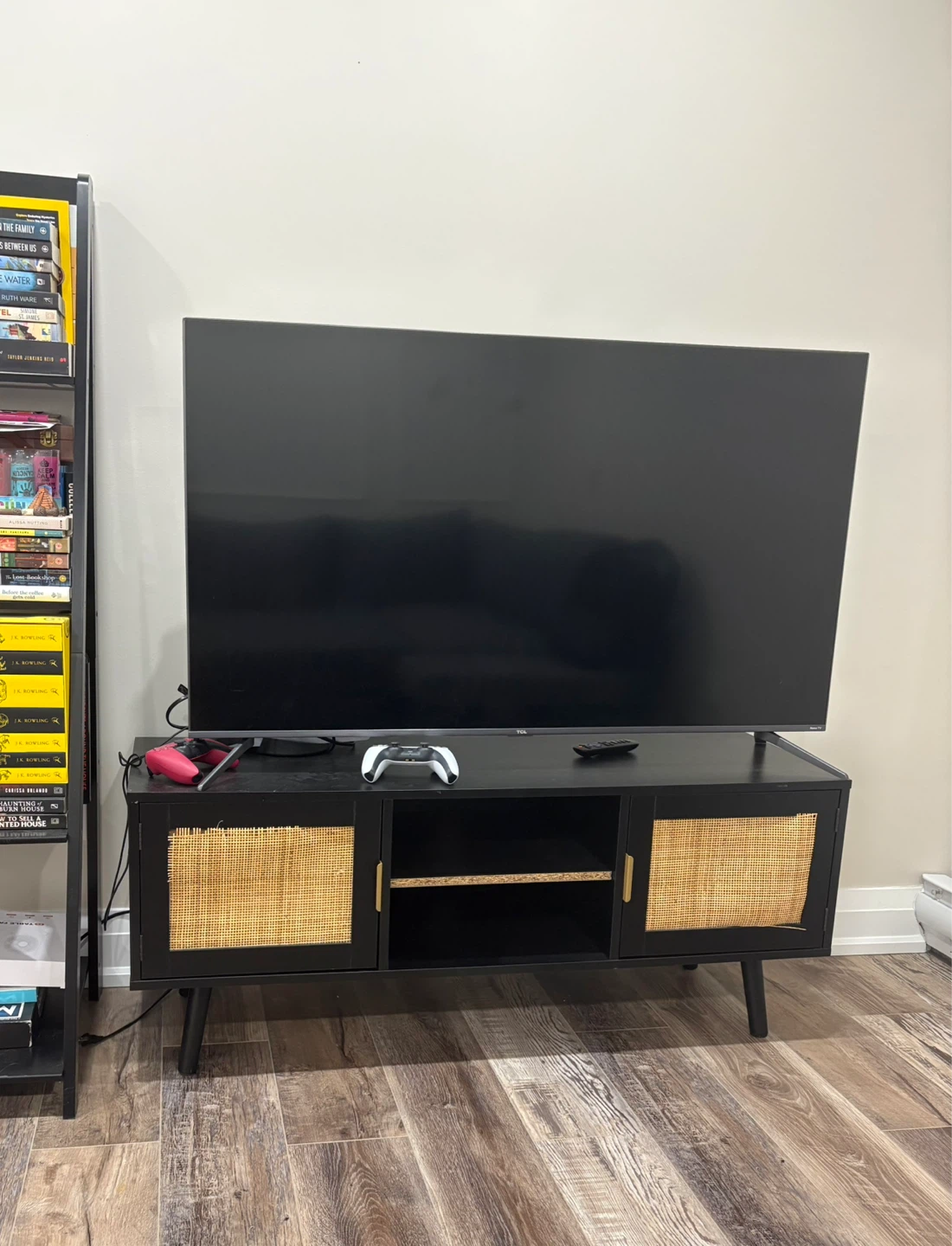 Black Media Console with Cane Doors - photo 2