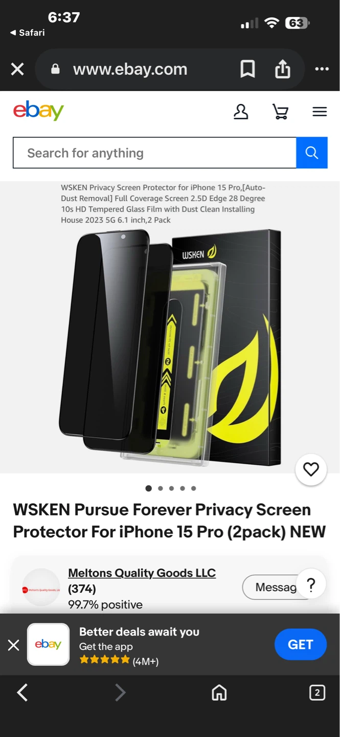 WSKEN Pursue Privacy Screen Protector for iPhone 15 Pro (2-pack) - photo 2