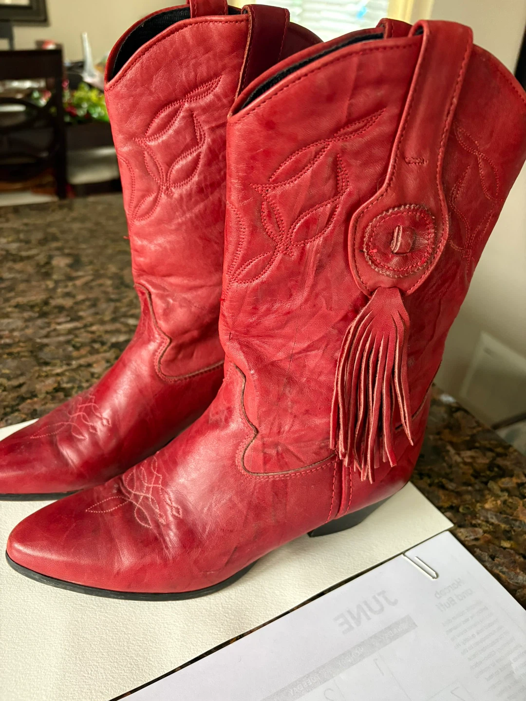 Red Leather Cowboy Boots with Tassels - photo 2