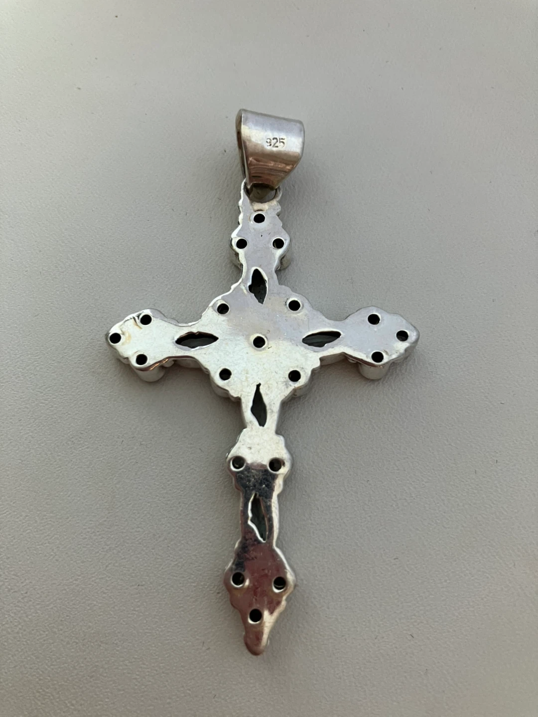 Sterling Silver Cross Pendant with Aqua Marin Blue Gemstones - photo 3