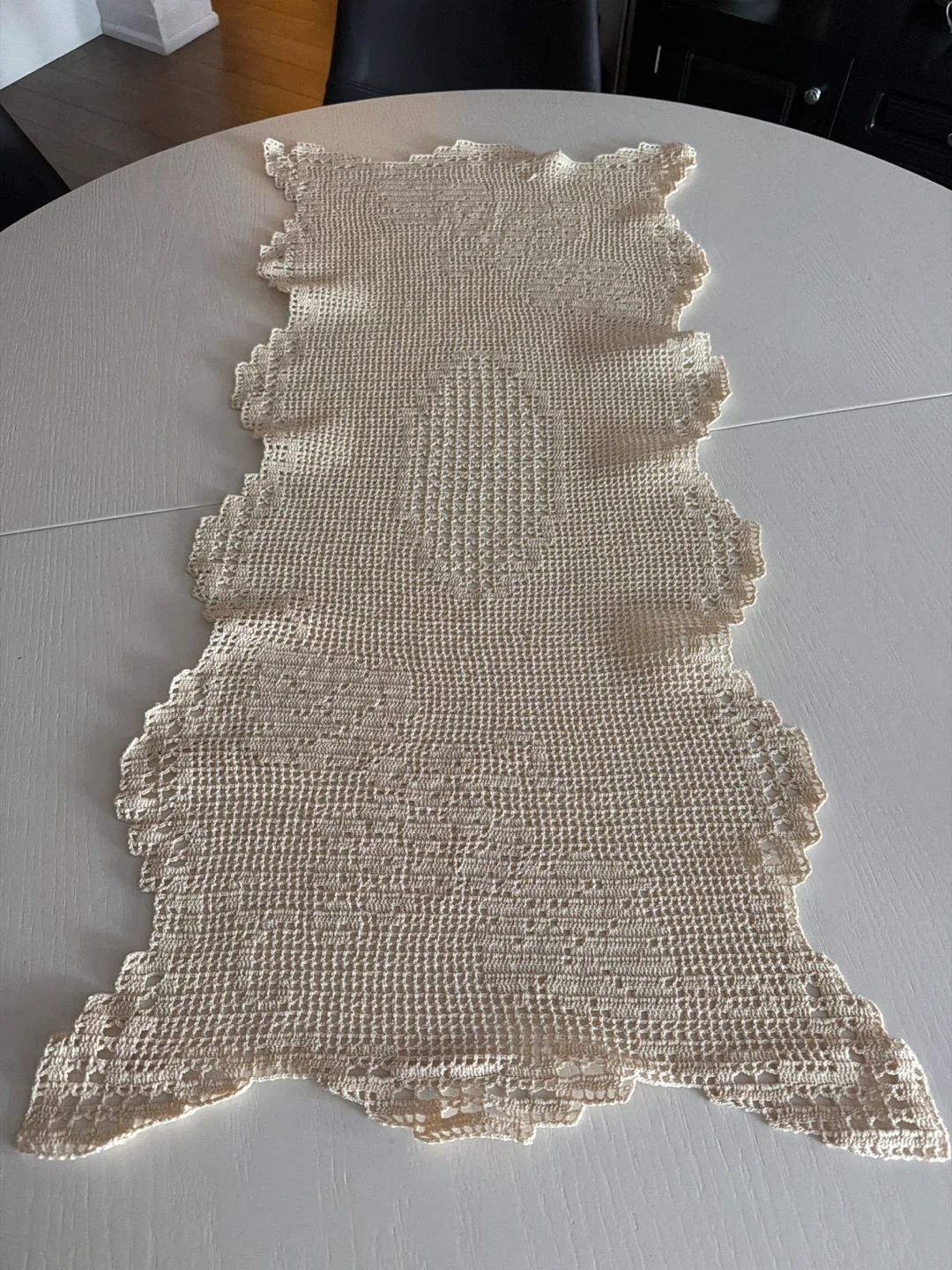 Hand Crocheted Table Runner - Cream