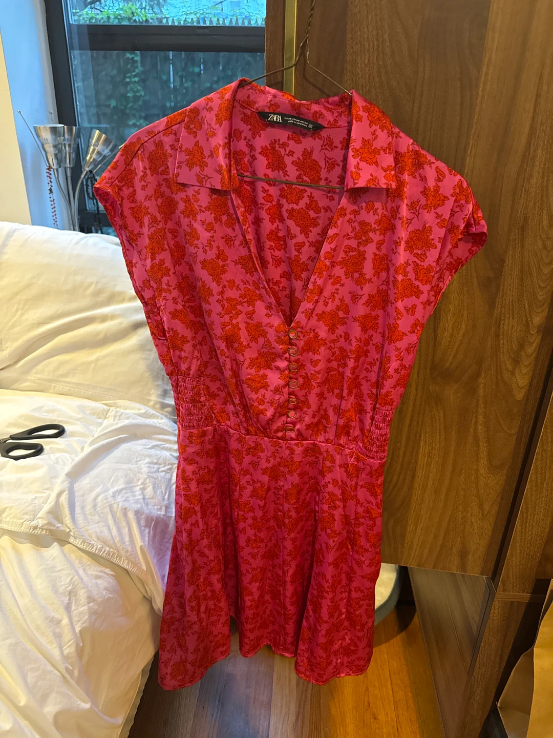Zara Pink Floral Print Button Front Mini Dress