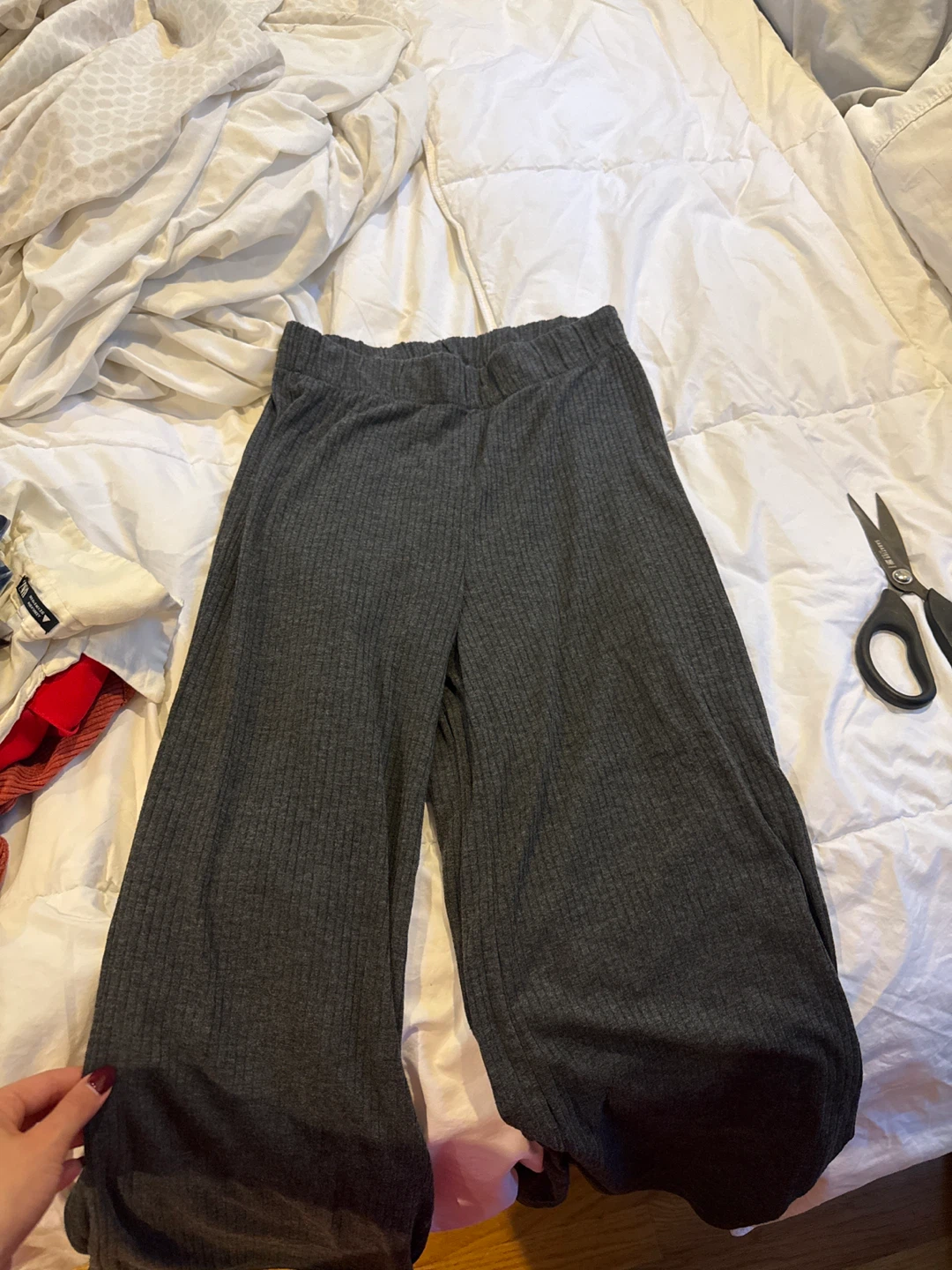 H&M Basics Ribbed Wide Leg Pants - cropped