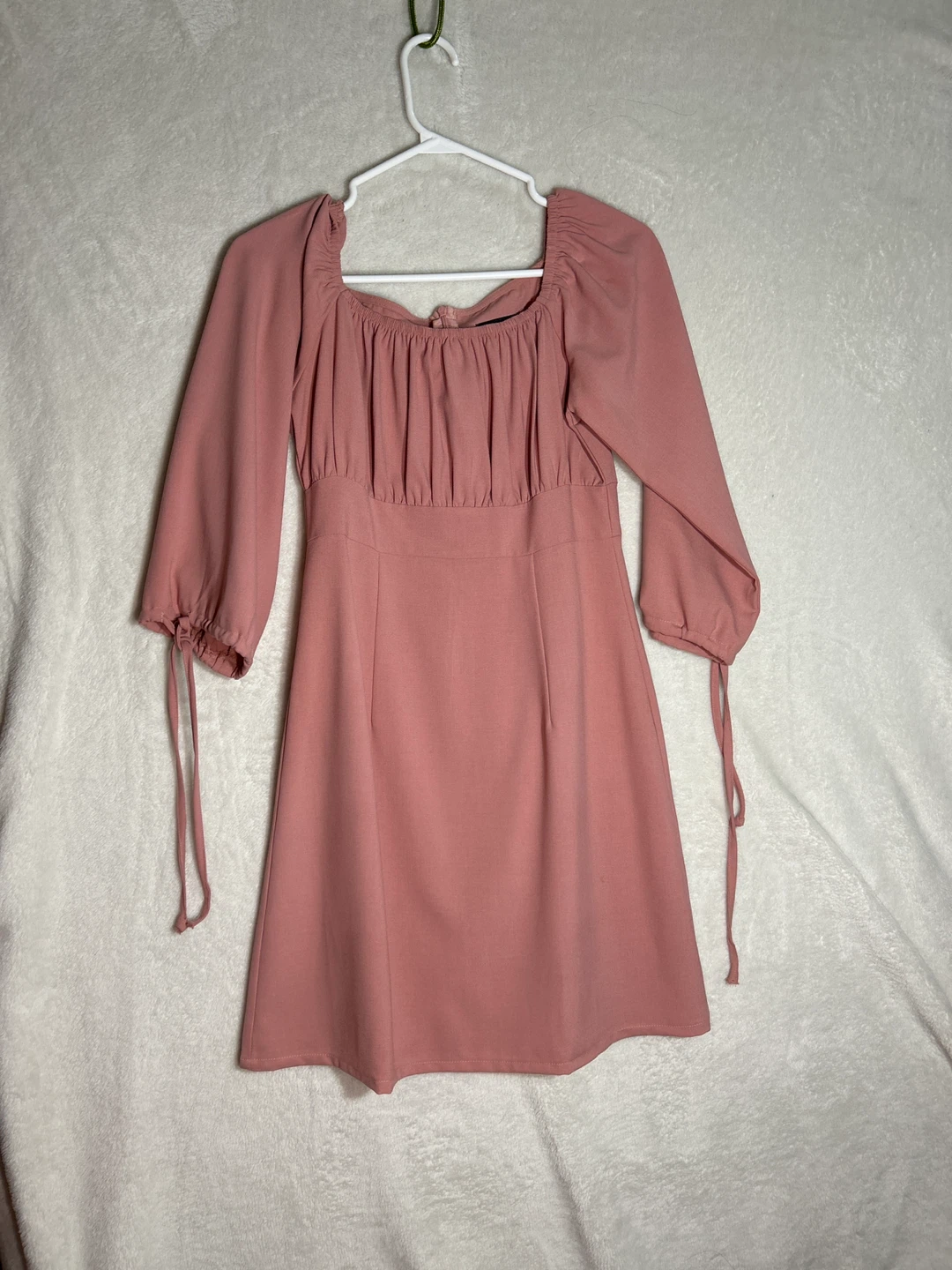 Pink Long Sleeve Square Neck Dress - S