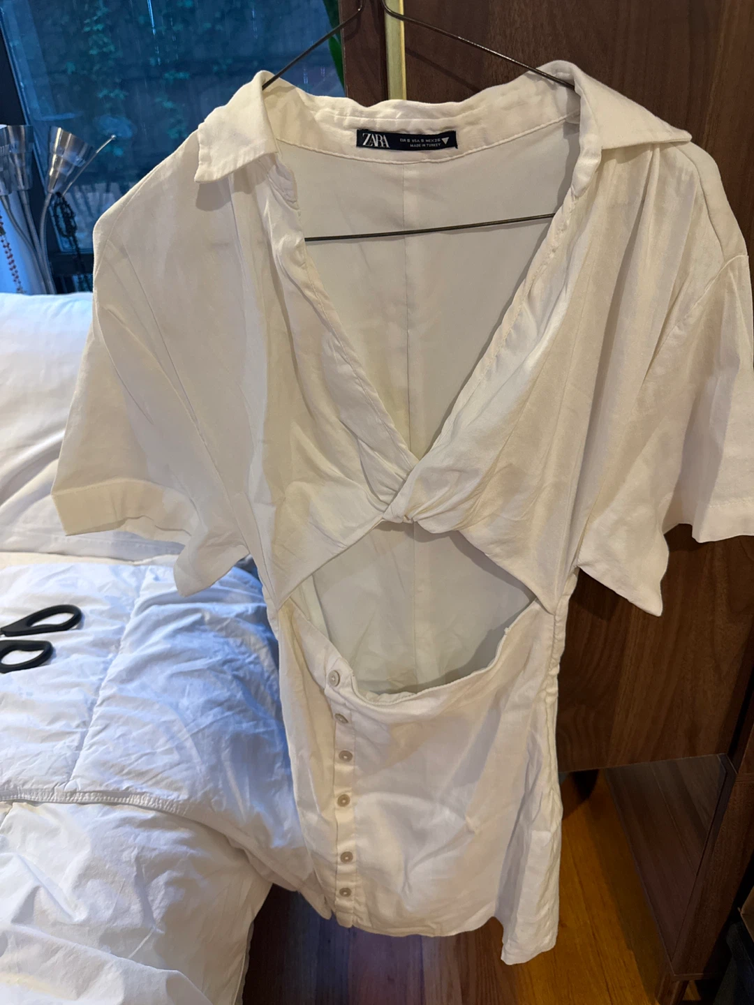 ZARA White Twisted Cutout Button-Front Shirt Dress