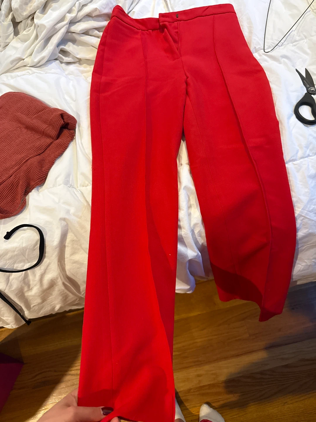 ZARA Red Wide Leg Trousers - Size XS