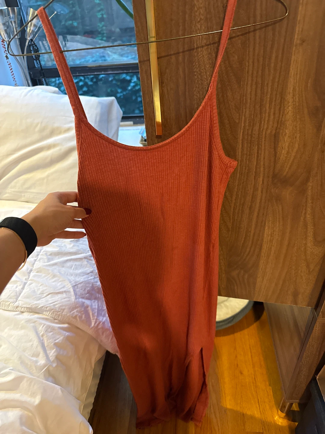 Bershka Ribbed Midi Dress - Rust - XS