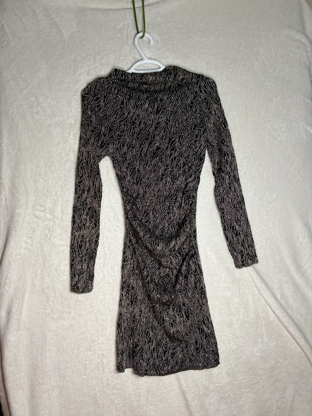 Zara Long Sleeve Dress with Metallic Pattern - XS