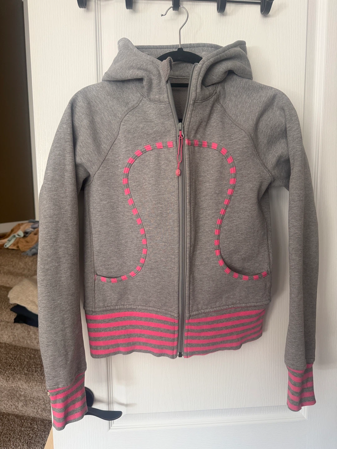 Lululemon Grey Pink Striped Hoodie