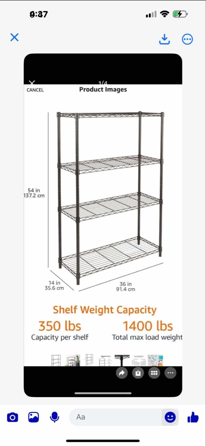 Wire Shelving Unit - 54" H x 36" W x 14" D