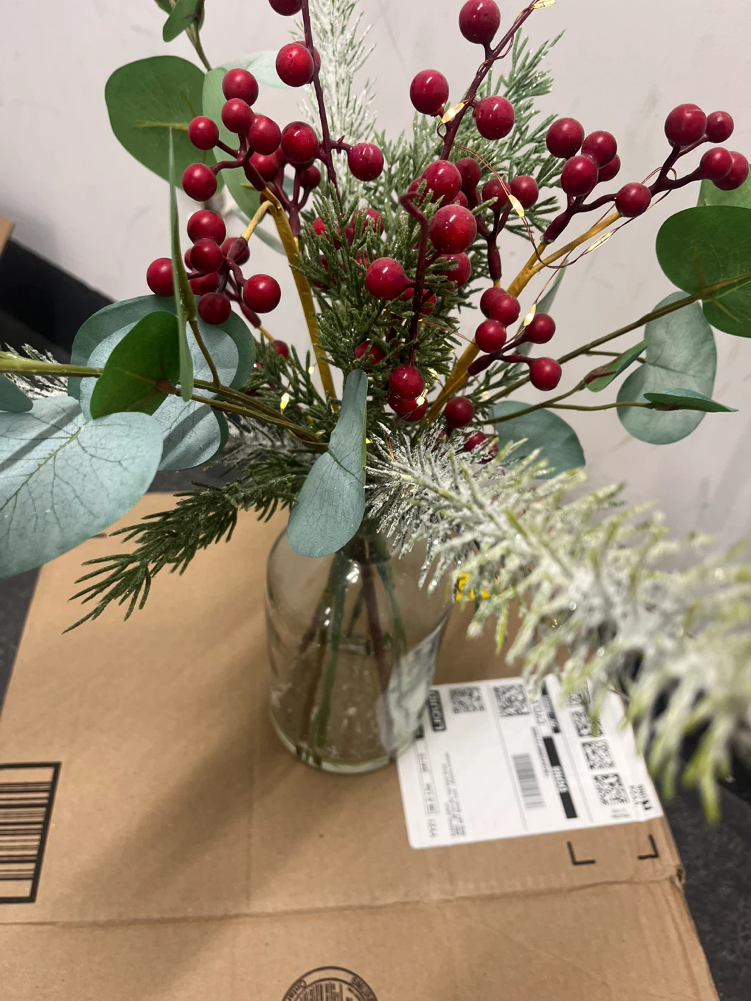 Berry and Eucalyptus Arrangement with Lights