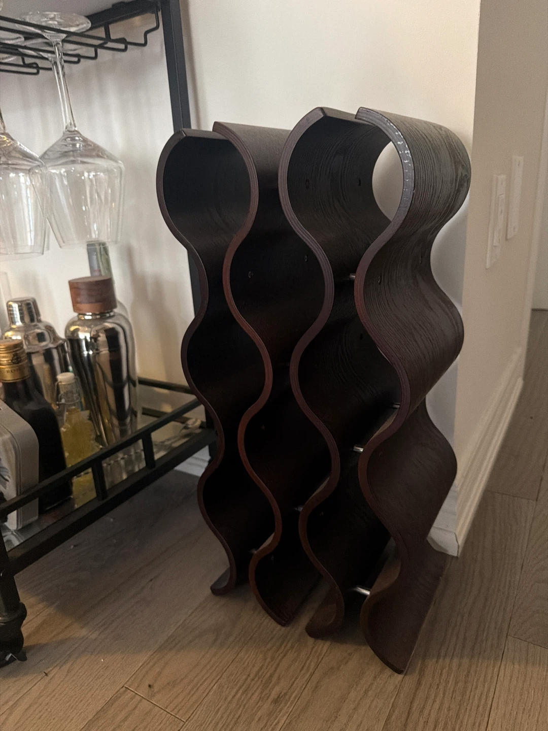 Dark Wood Wave Wine Rack