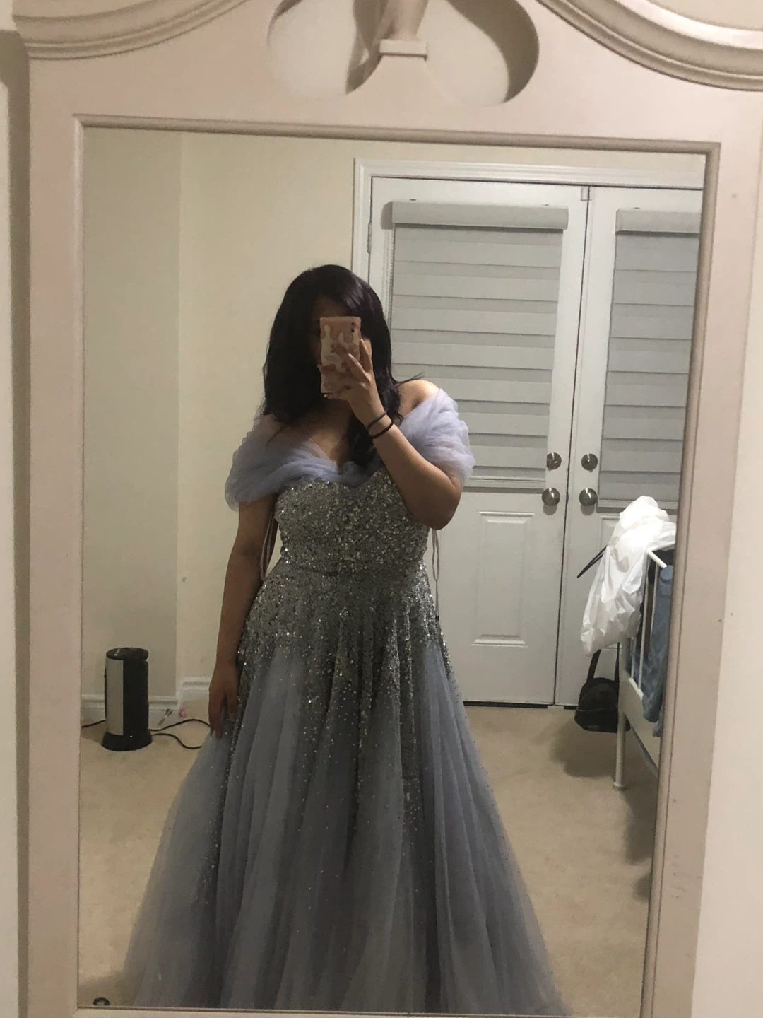 Purple/Grey Full Bling Strapless Prom Dress