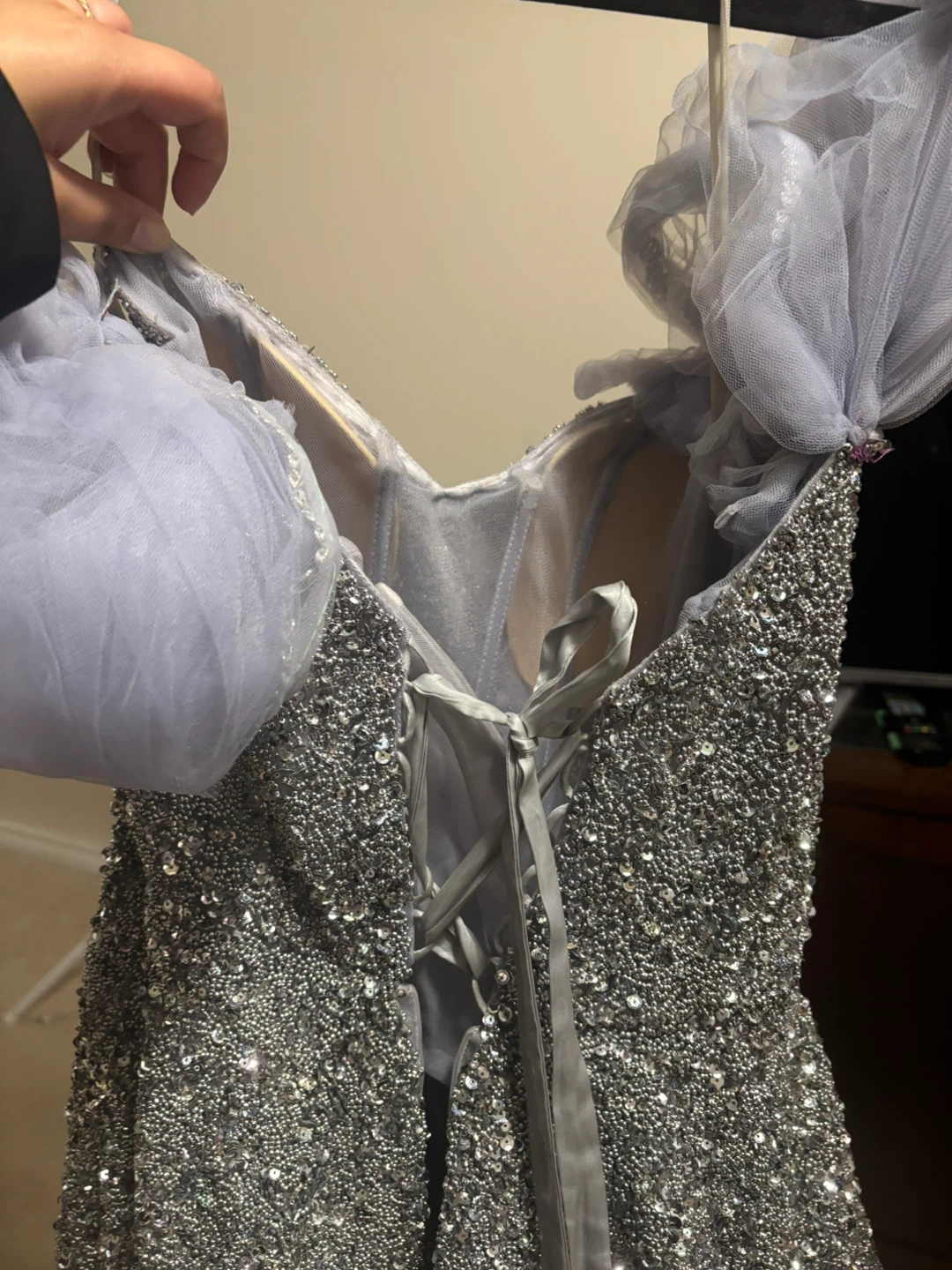 Purple/Grey Full Bling Strapless Prom Dress - photo 5