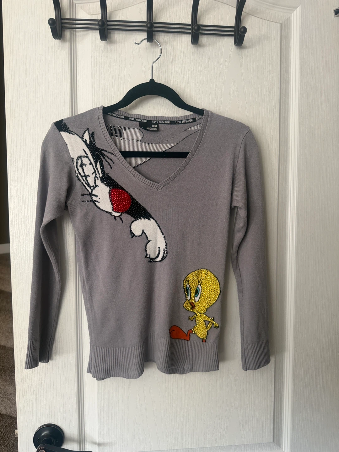 Love Moschino Women's Grey Tweety & Sylvester Sweater - Size M