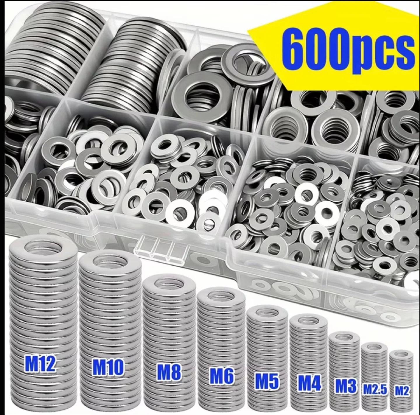 600pcs Stainless Steel Flat Washer Assortment Kit - photo 3