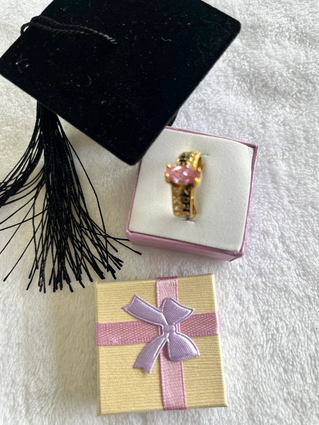 Graduation Ring with Pink Stone and Cap - photo 2