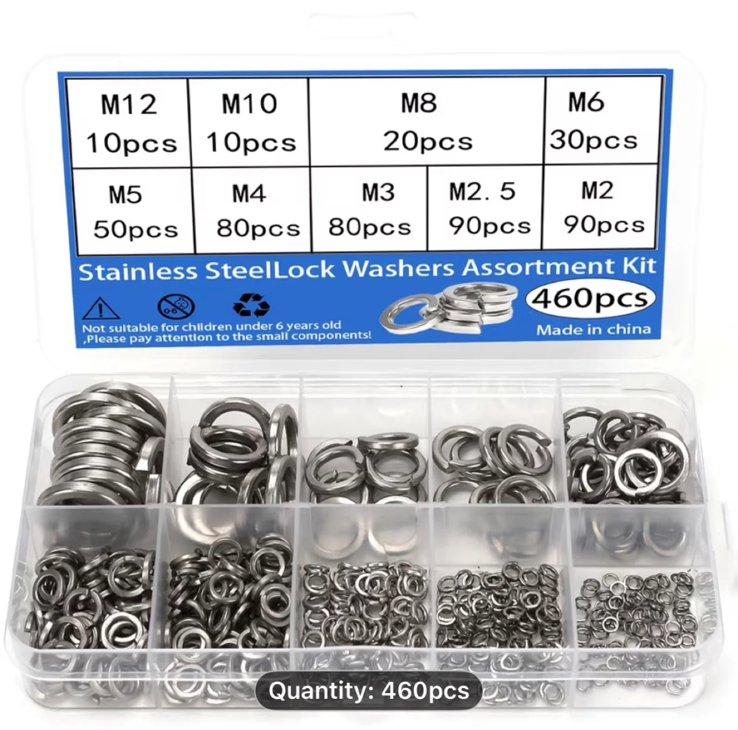 460pcs Stainless Steel Lock Washer Assortment Kit