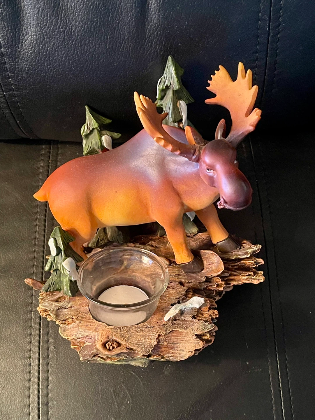 Poly Resin Moose Figurine with Candle Holder