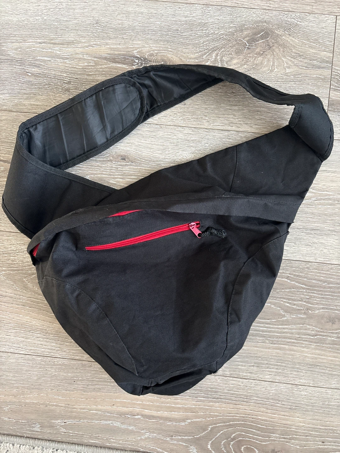 Black Sling Bag with Red Zipper