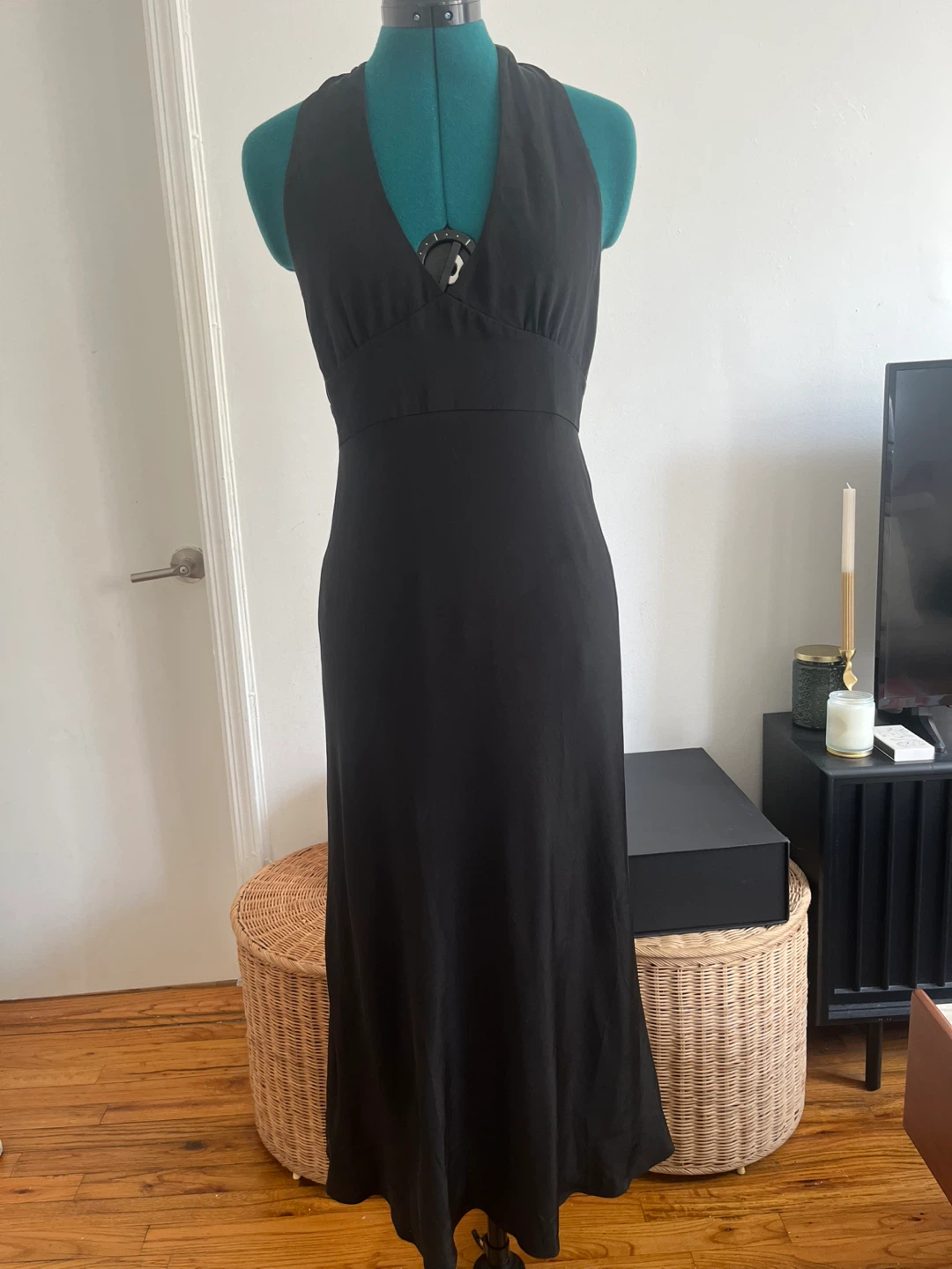 Vintage Silk Black Halter Midi Dress