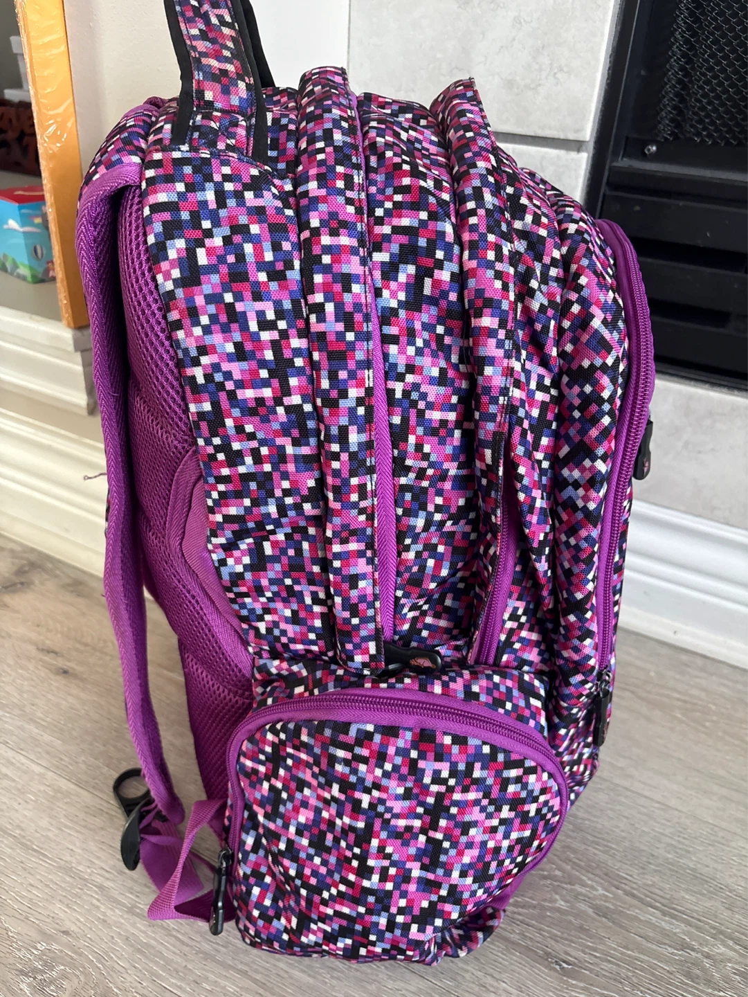 Roots Backpack - Pink, Purple, Black Pixelated Design - photo 3