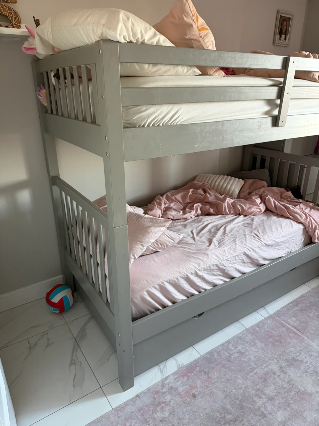 Gray Triple Bunk Bed with Storage Stairs (Twin size)
