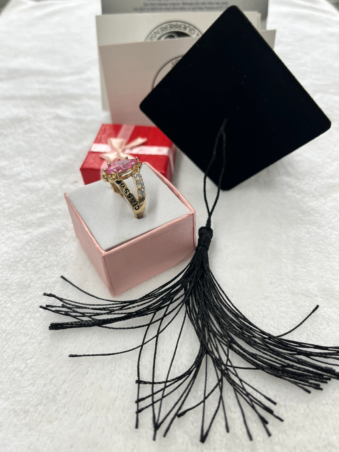 14k Gold Tone Ring with Pink Stone and "2026" Engraving - photo 2