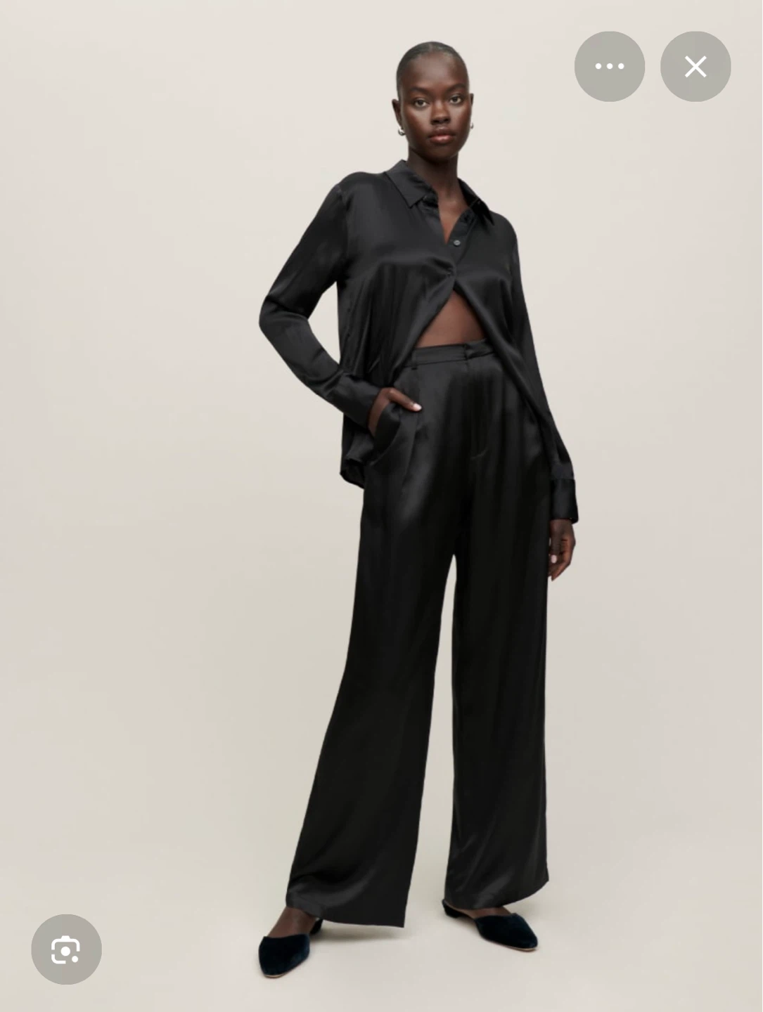 Reformation Black Silk Wide Leg Trousers