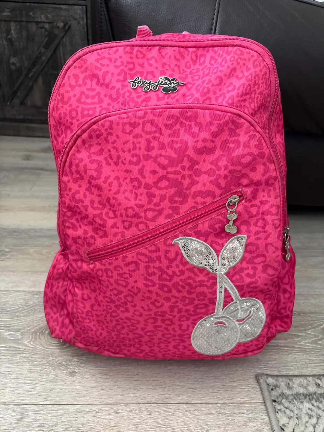 Foxy Jeans Pink Leopard Print Backpack with Sequins