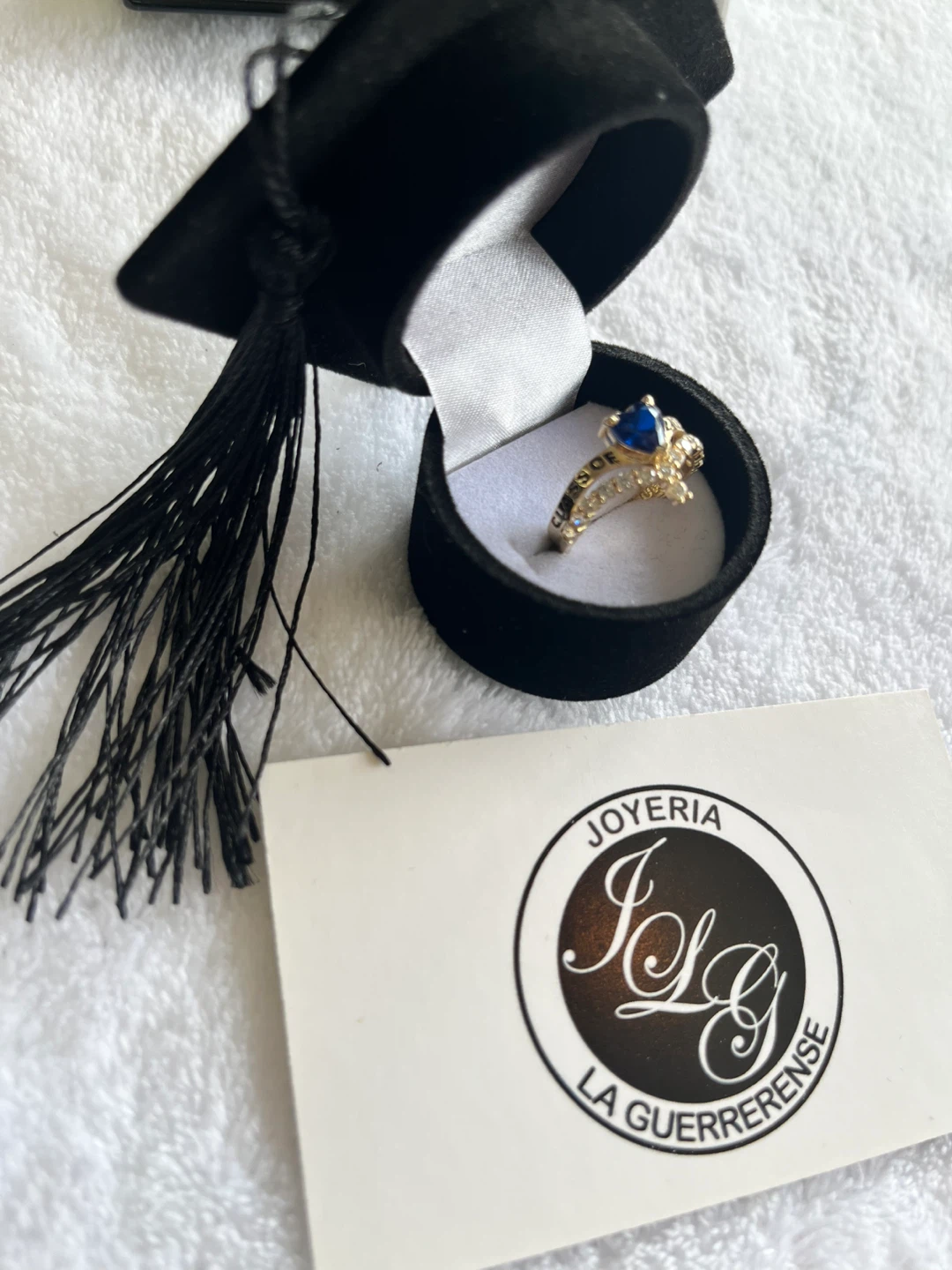 14k Gold Tone Ring with Blue Stone - photo 3