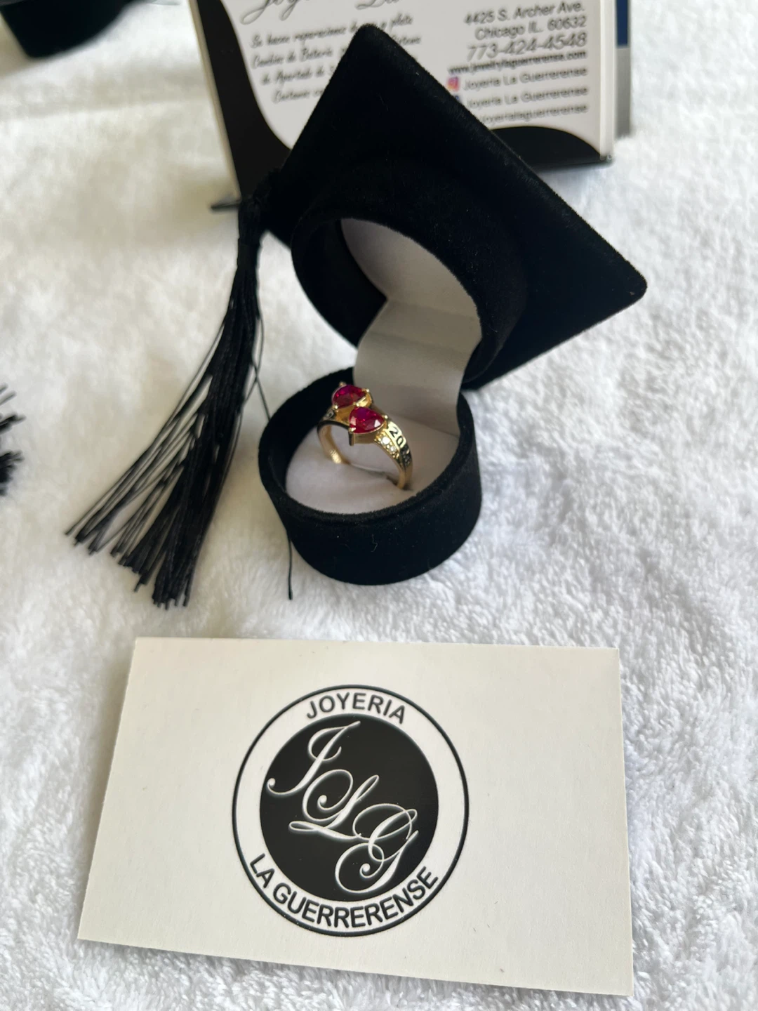Graduation Gold 14k Ring with Red Stones - photo 2