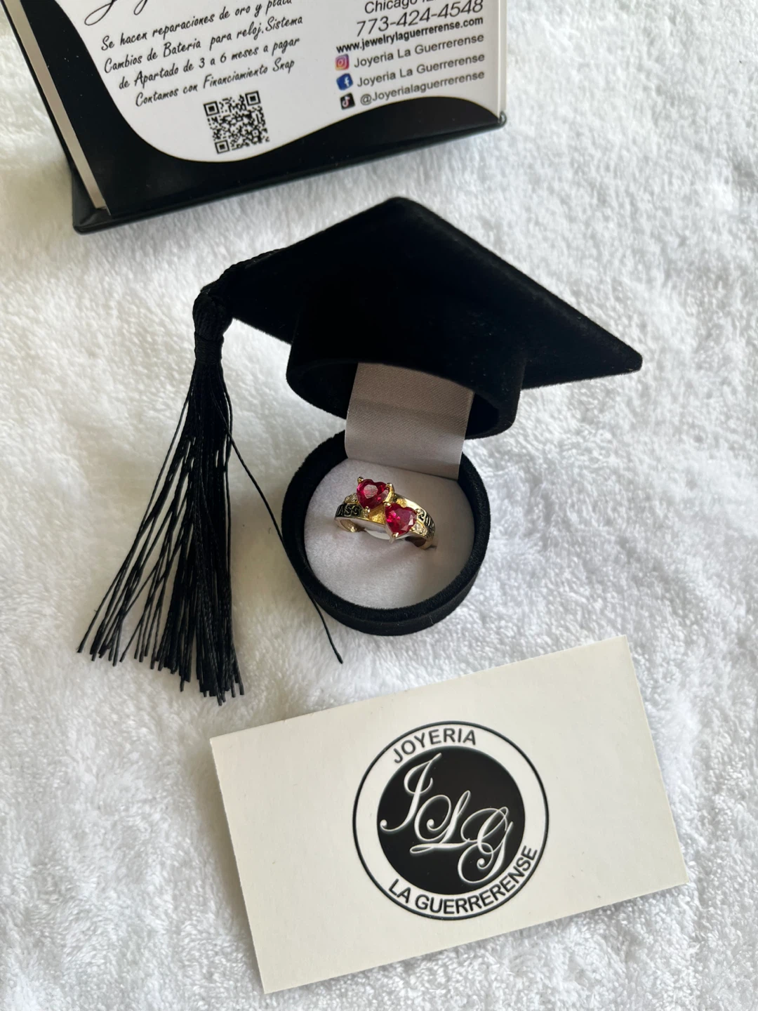 Graduation Gold 14k Ring with Red Stones - photo 3