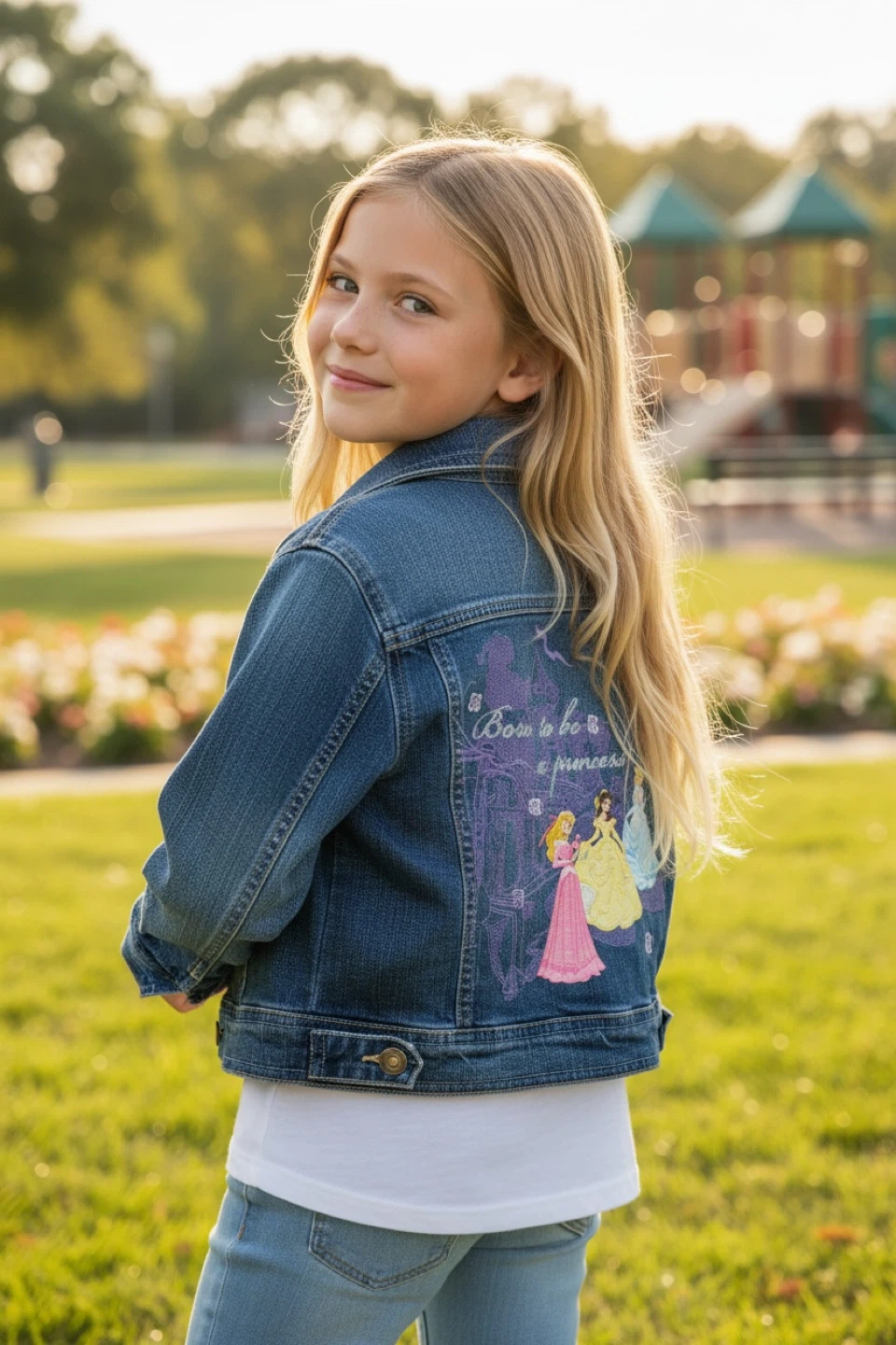Vintage Y2K Disney Princess Denim Jacket Size 7/8