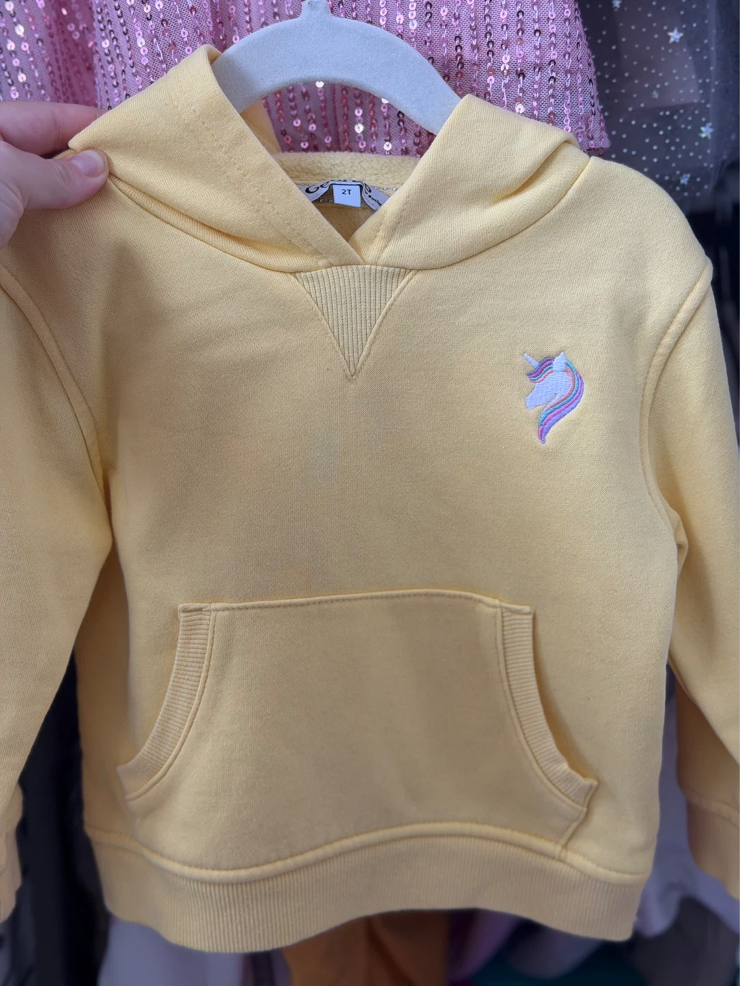 Girls Yellow Unicorn Hoodie - Size 2T