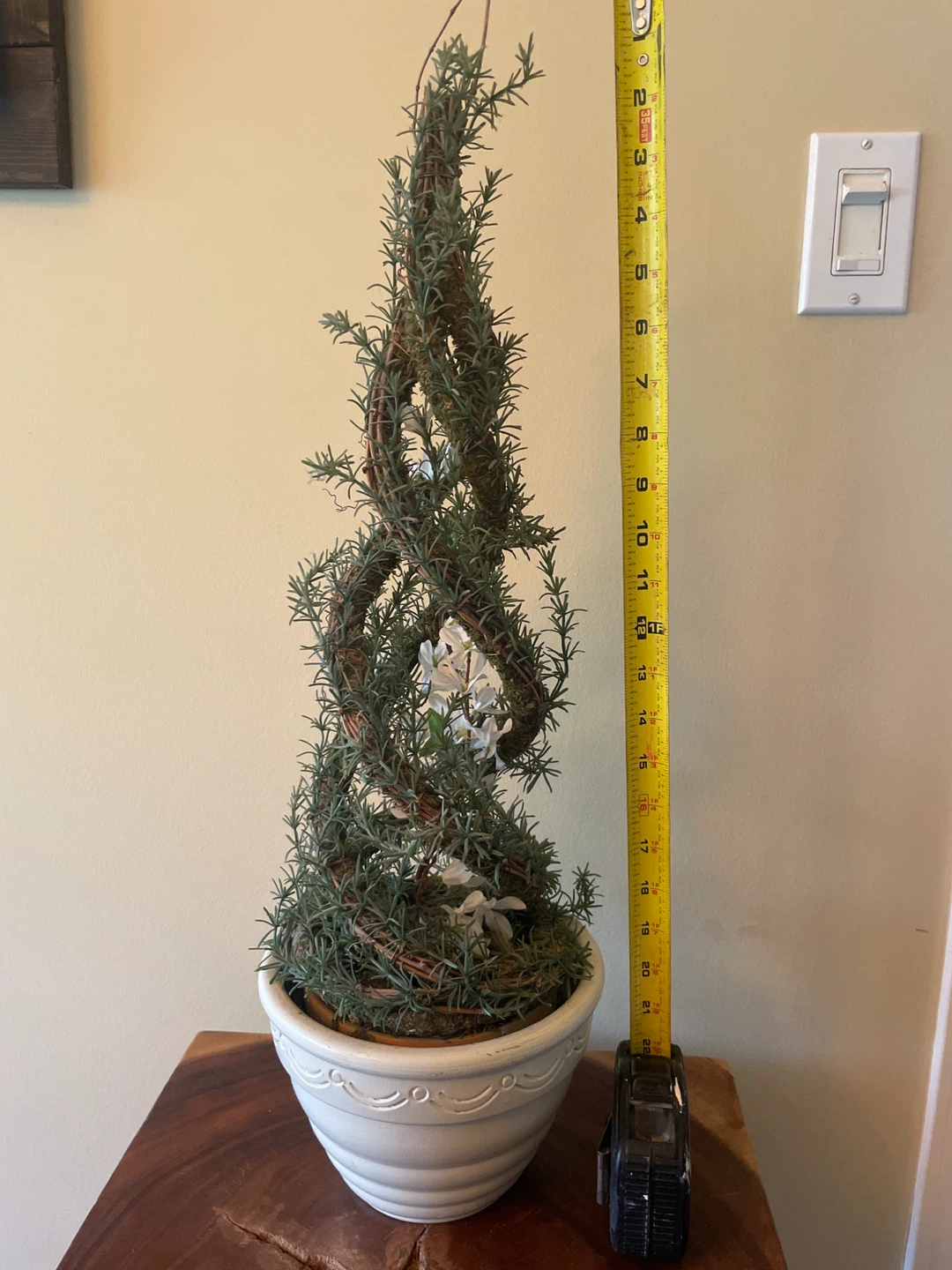 Artificial Rosemary Topiary Plant in White Pot