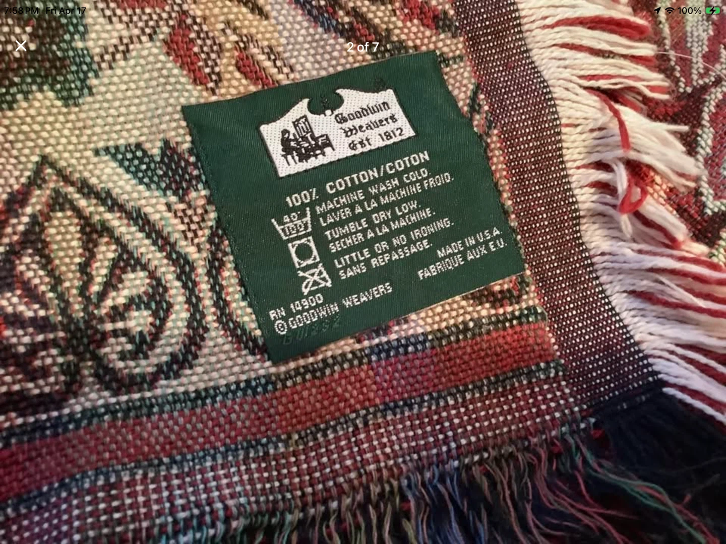 Vtg Goodwin Weaver’s 100% Cotton Fringed Throw/Blanket 🐞 - photo 2