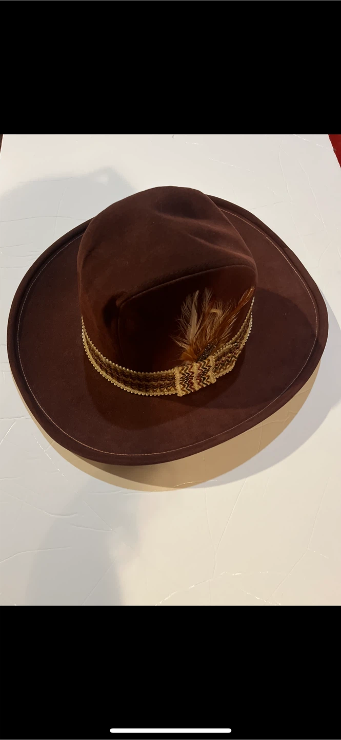 Vintage Brown Felt Fedora Hat with Feather Detail
