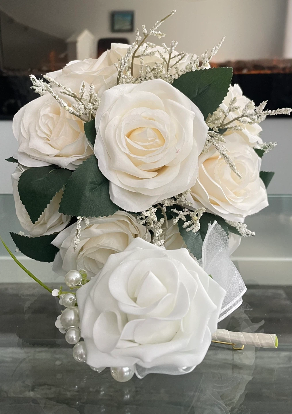 White Rose Bridal Bouquet and Boutonniere Set