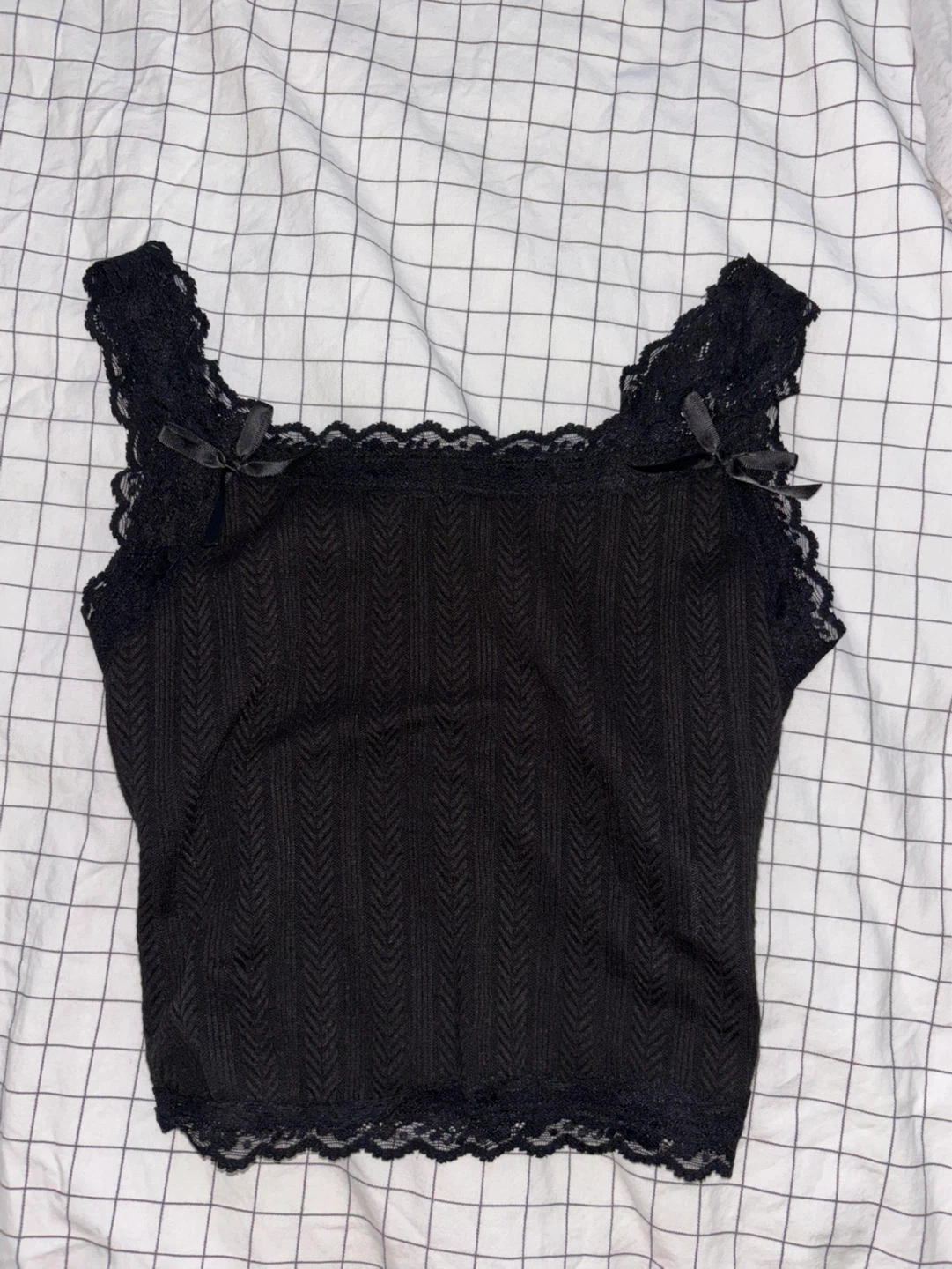 Ribbon Black Lace Trim Tank Top - photo 2