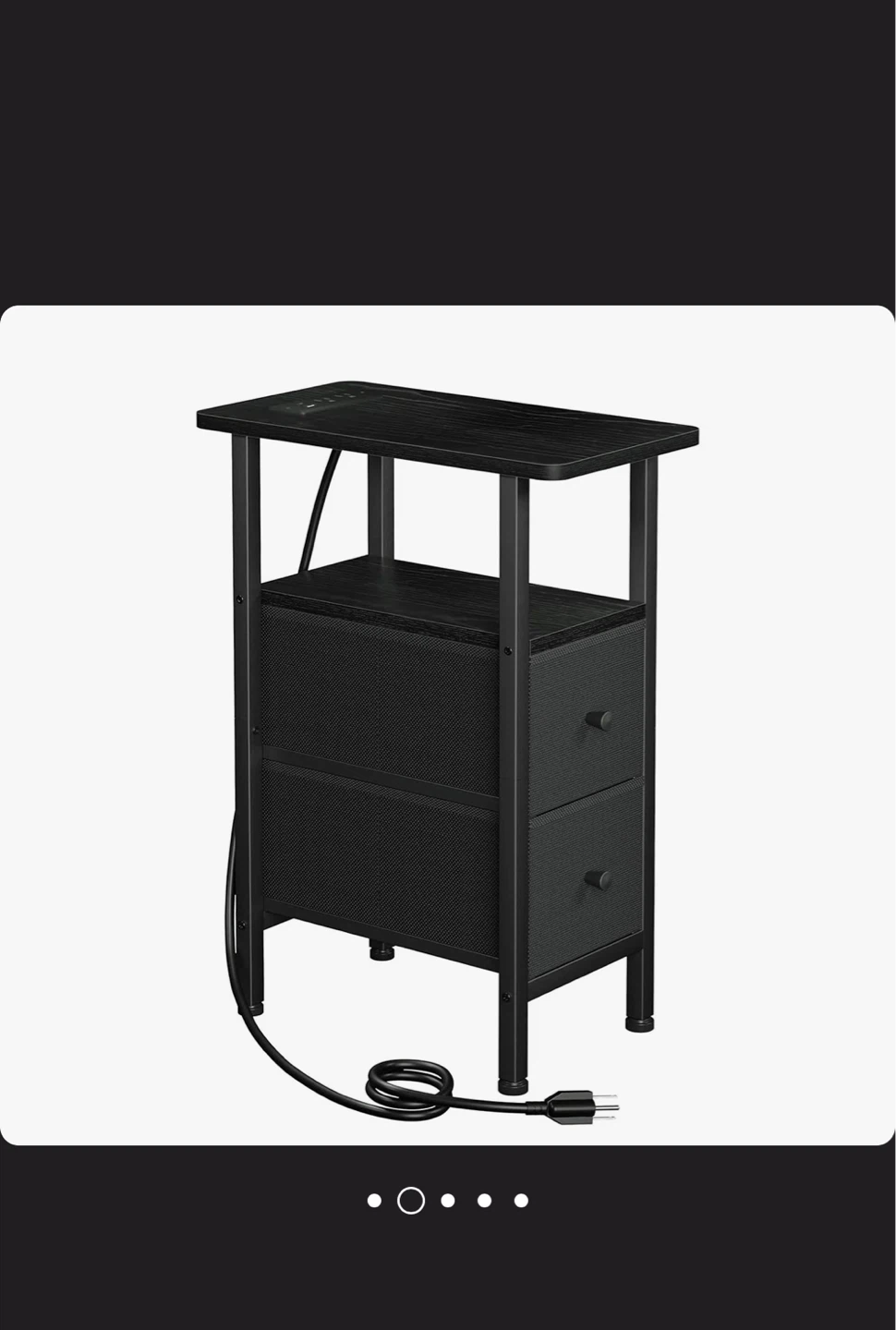 Brandnew Black Narrow End Table with Charging Station