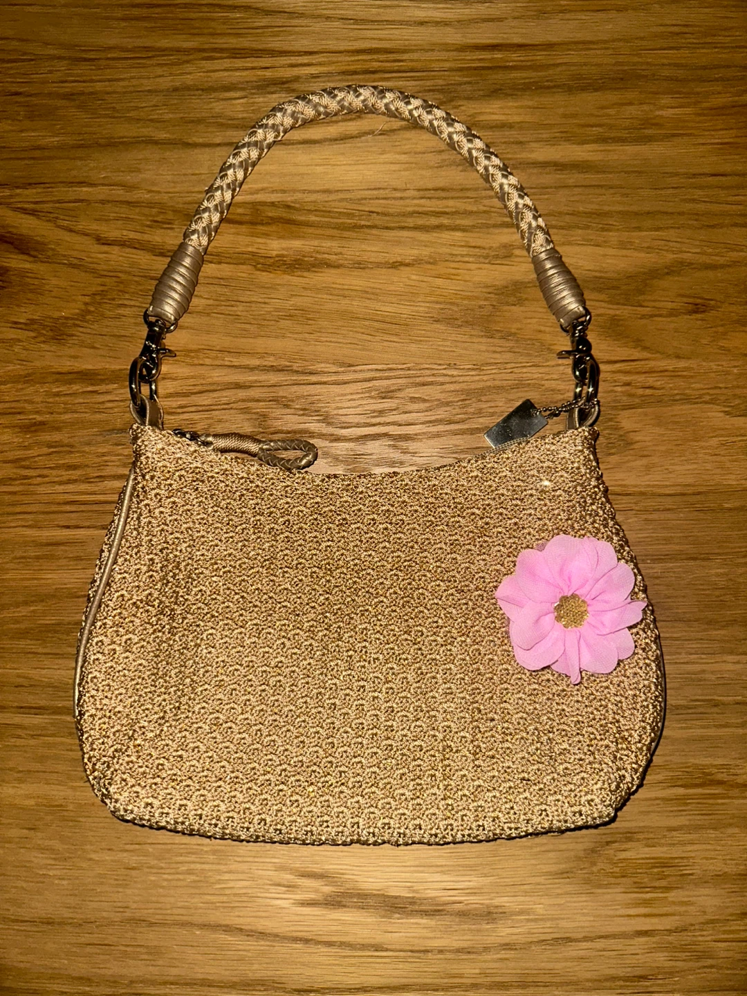 LINA Light Gold Woven Knit Fabric Handbag Shoulder Purse