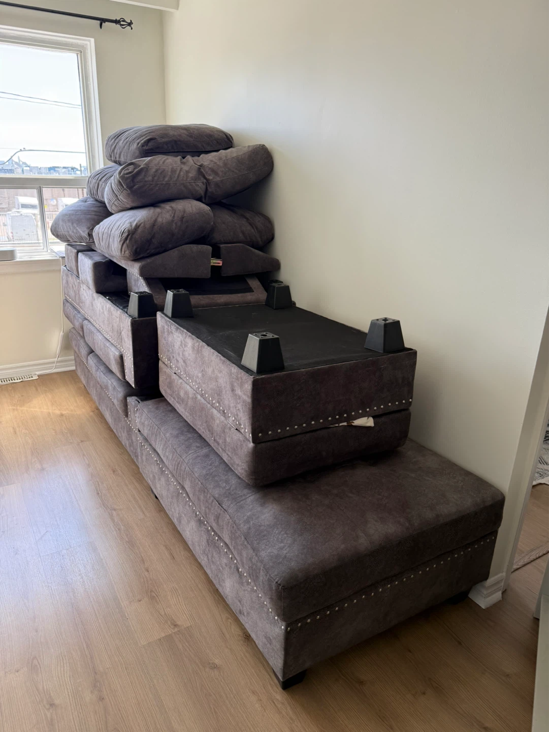 Grey Modular Sofa with Storage Ottoman - photo 3
