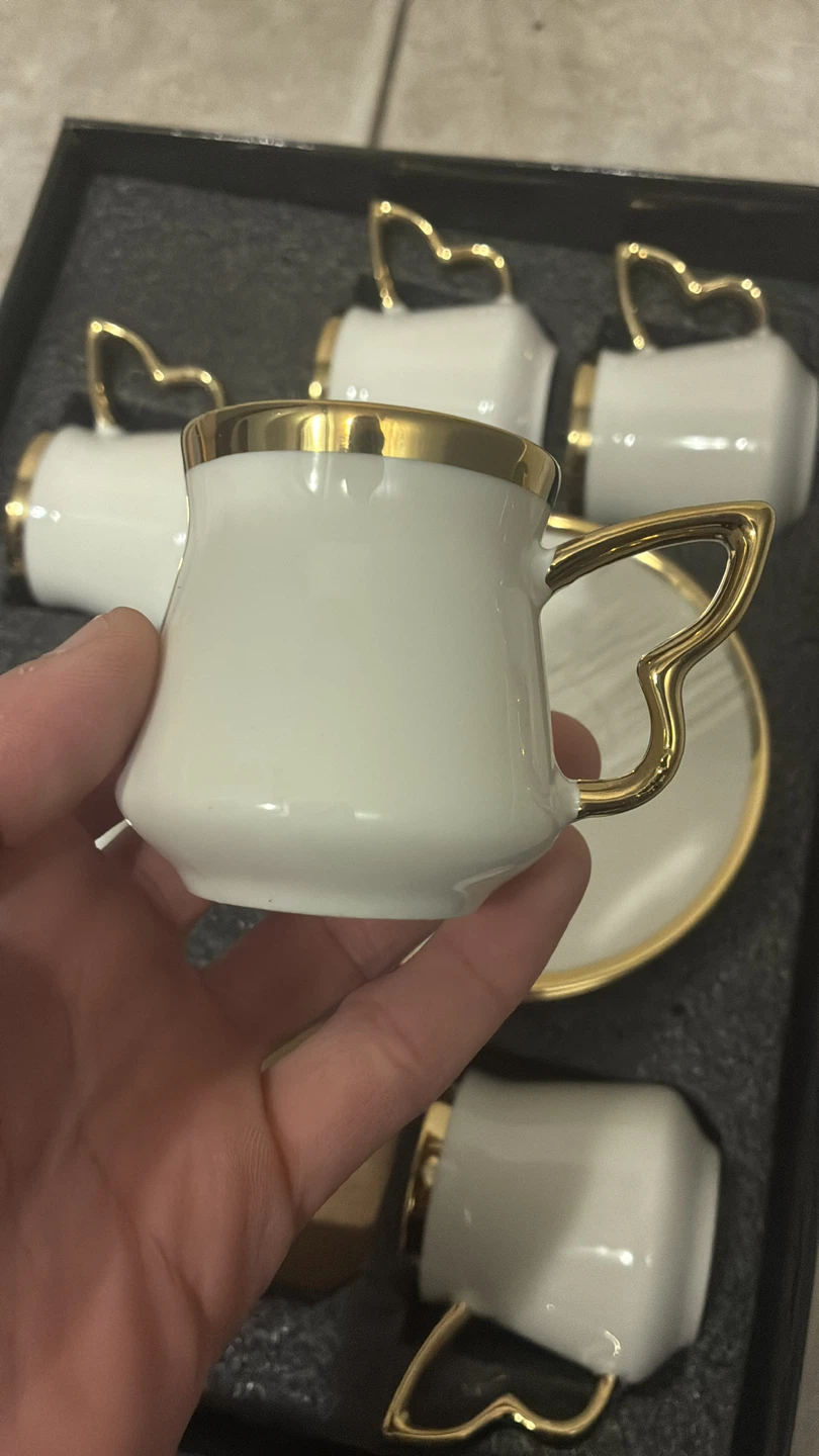 White Ceramic Espresso Cups with Gold Accents - Set of 6 - photo 4