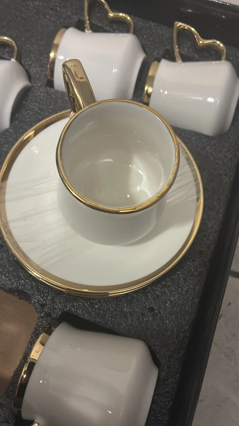 White Ceramic Espresso Cups with Gold Accents - Set of 6 - photo 3