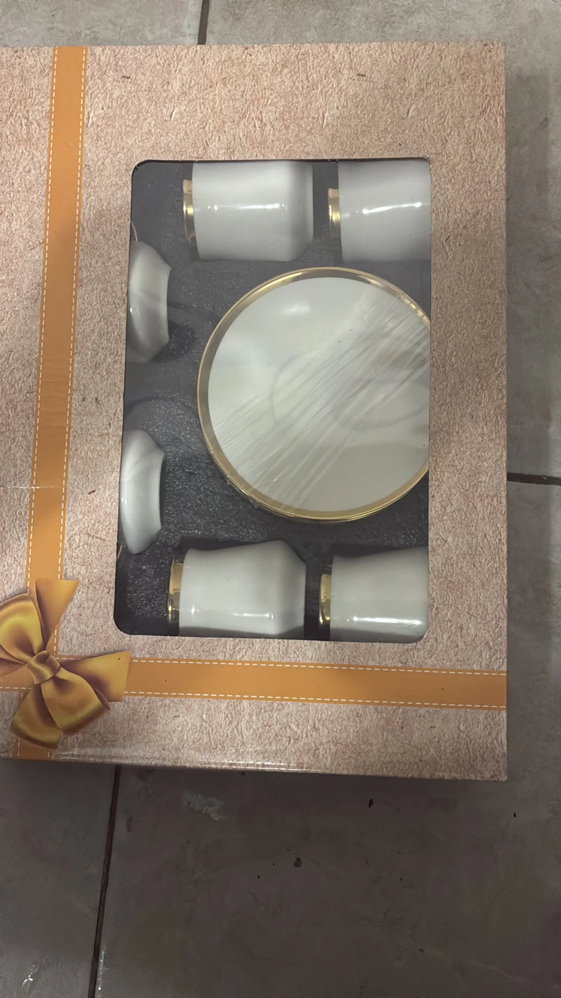White Ceramic Espresso Cups with Gold Accents - Set of 6