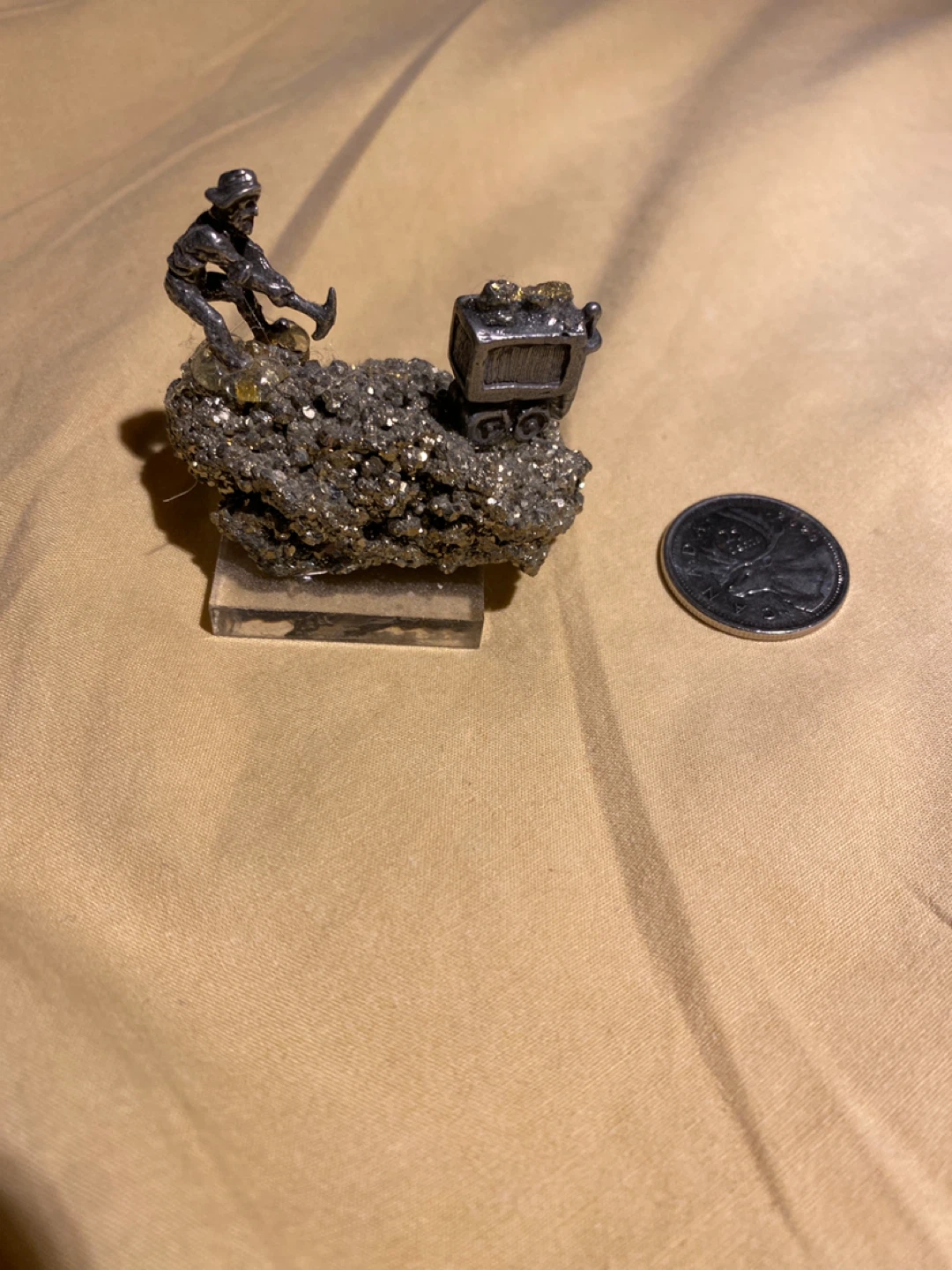 Miner with Cart Figurine on Pyrite Cluster